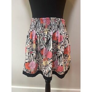 Zara Basic Floral Smocked Waist Mini Skirt Pink Orange Yellow Black White Small